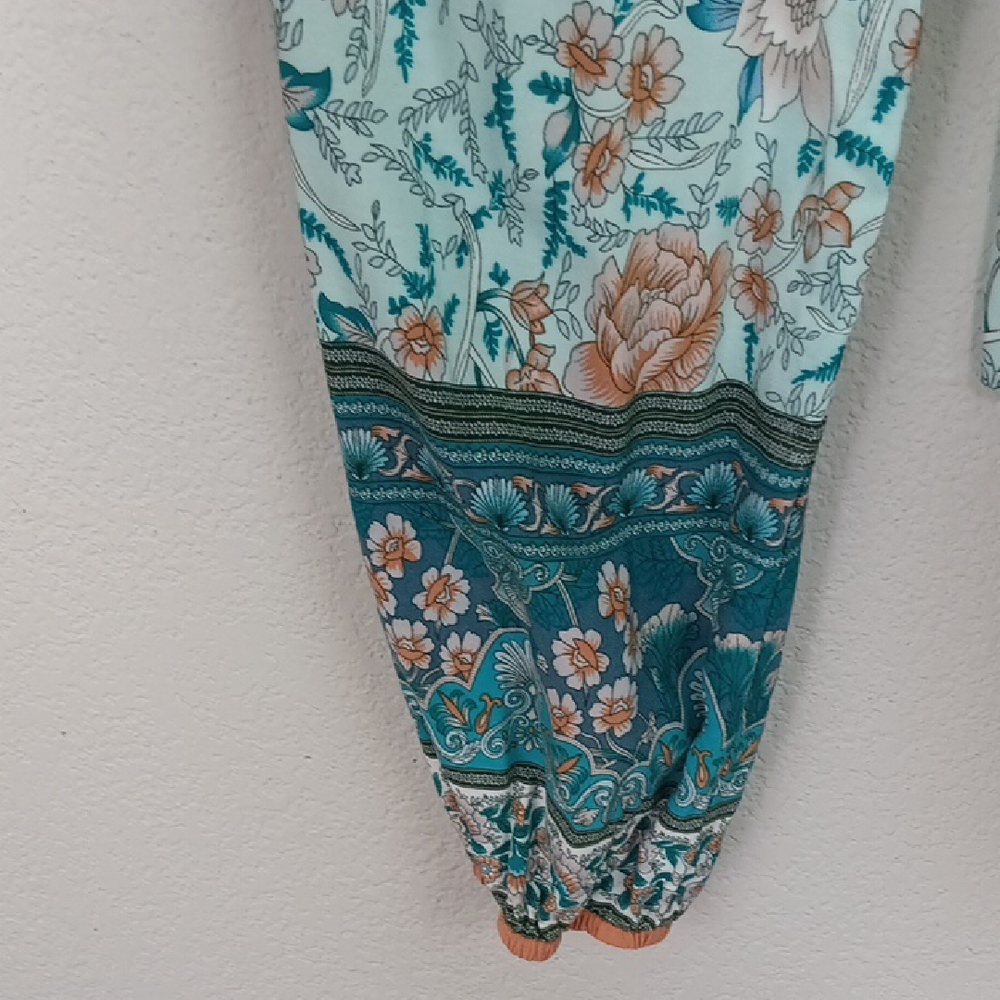 Womens Floral Bohemian Long Sleeve Blouse Babydoll sz L - Picture 8 of 13
